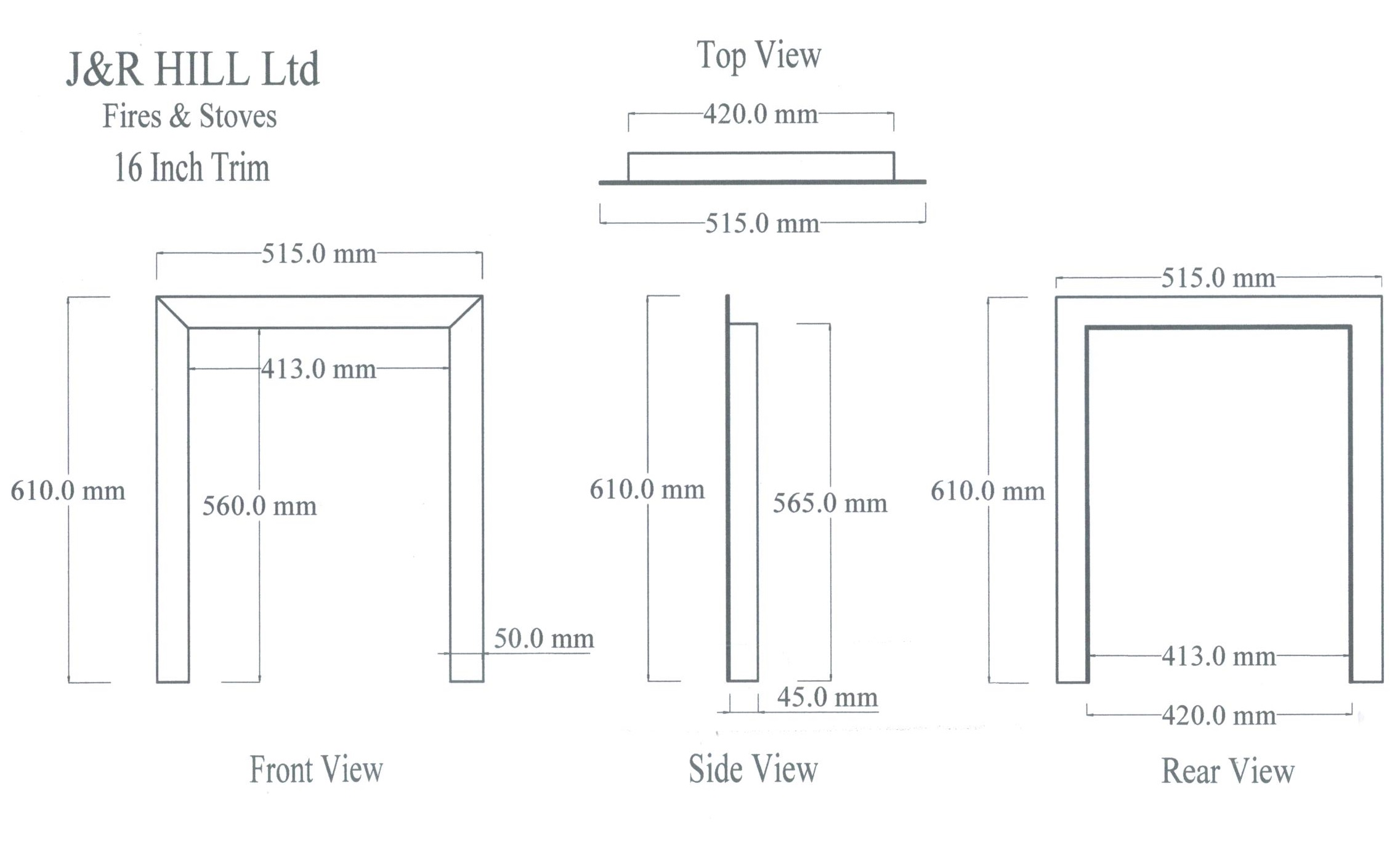 Fire Trim Frame Open Coal Fire Matt Black 16" 18"